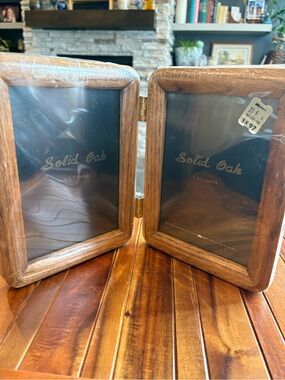 Vintage Solid Oak 1990s Double Picture Frame 5x7 Inch Hinged New Old Stock